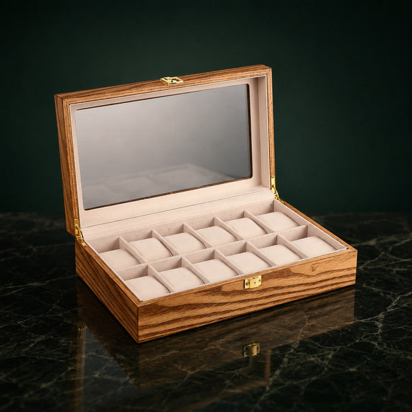 Coffret Verrière 12 montres, bois clair — vue principale