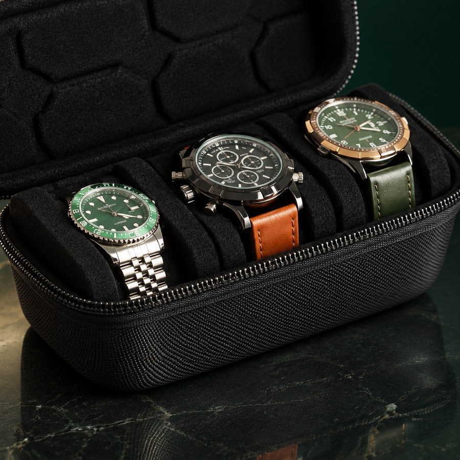 Coffret Nuitel 3 montres, finition onyx — détail de la finition