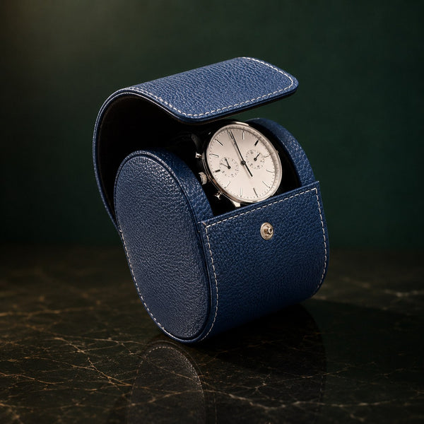 Étui Tannée 1 montre, finition indigo — vue principale