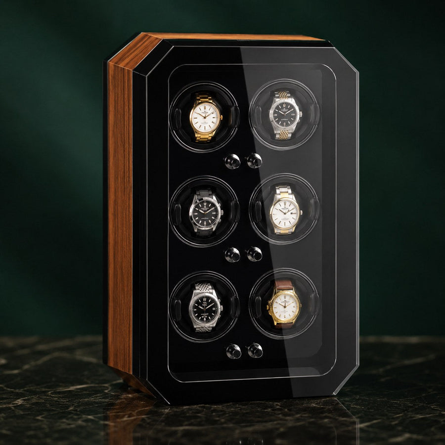 Abysse 6 montres, finition noyer — vue des emplacements