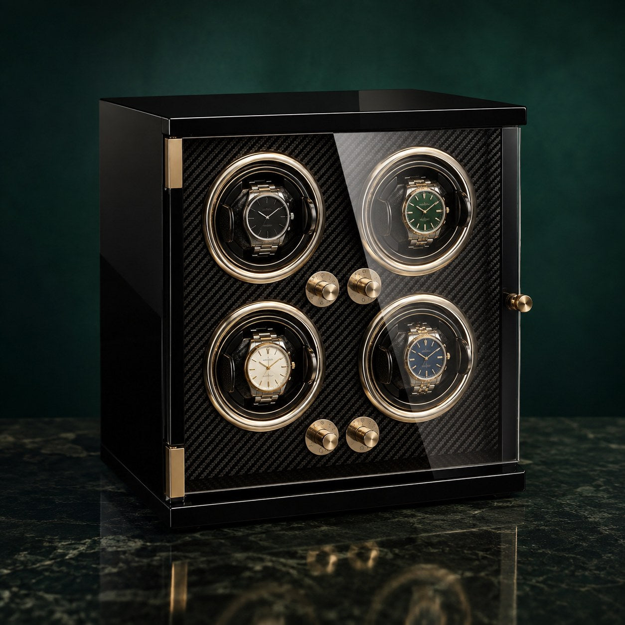 Remontoir Ligneul 4 montres, finition carbone — vue principale