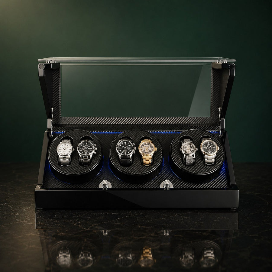 Remontoir Vespre 6 montres, finition carbone — vue des emplacements